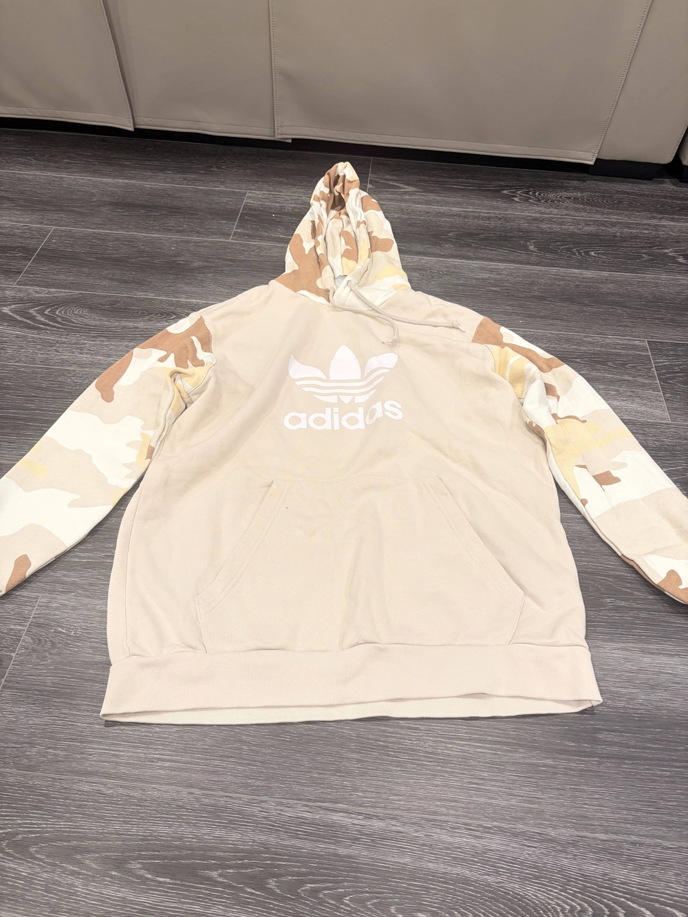 Adidas Beige Hoodie with Camouflage Accents
